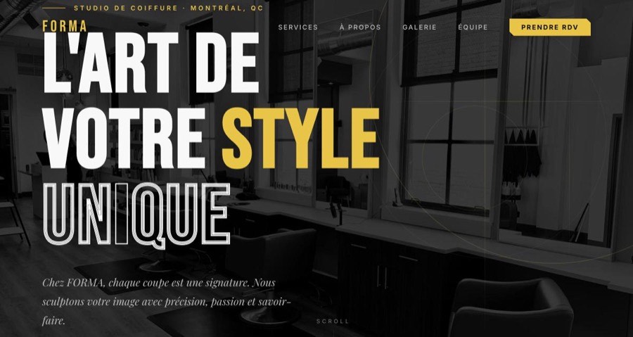 Page d'accueil du site FORMA, studio de coiffure à Montréal
